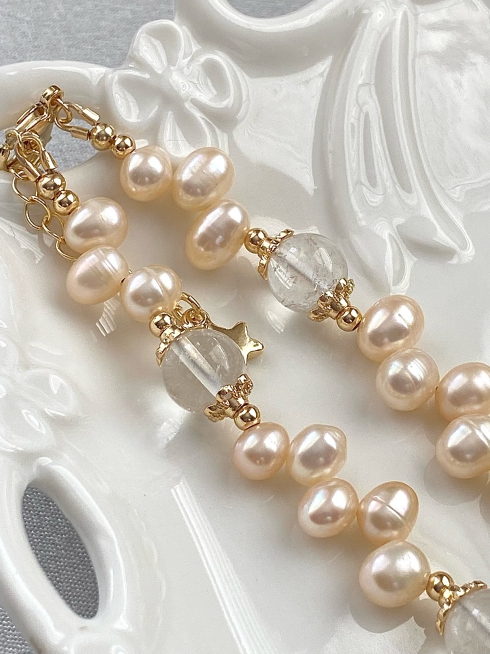 GP66-Handmade High Quality Champagne Freshwater Pearl And Clear Quartz Necklace - Picture 8 of 10